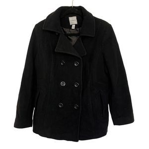 Croft & Barrow Women's Black Wool Double Breasted Peacoat Size Large
